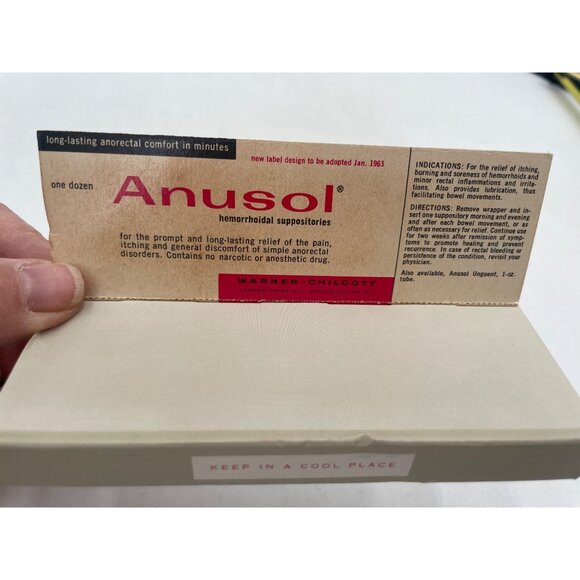 Anusol Hemorrhoidal Suppositories Vintage Warner-Chilcott One Dozen Box Collecti - Picture 3 of 5